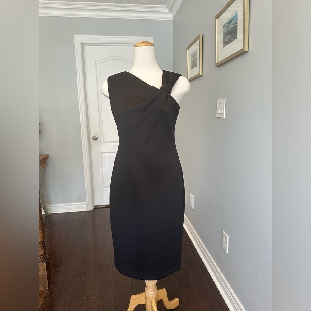 Calvin Klein Women's Black Asymmetric Neck Scuba Sheath Dress - Size 6